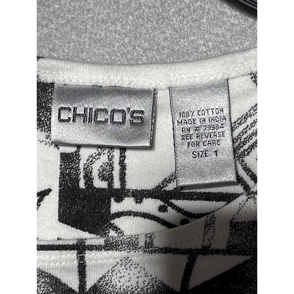 Chico's Womens Size 1 Black & White Geometric Cotton Knit Tank Top - Picture 3 of 5
